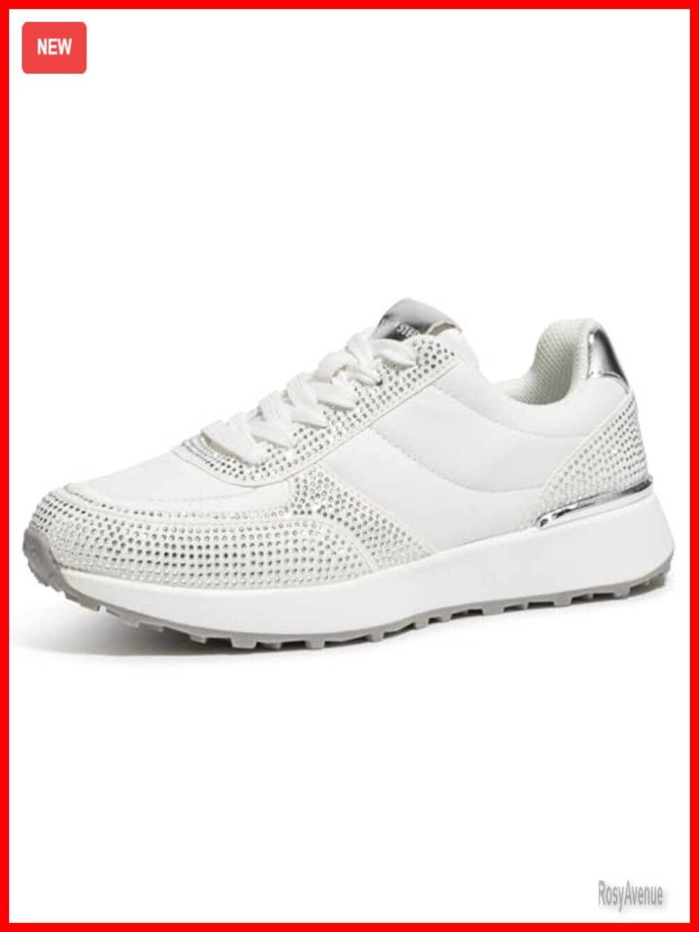 Platform Rhinestone Fashion Sneakers Faux Leather Lace-Up Retro Tennis